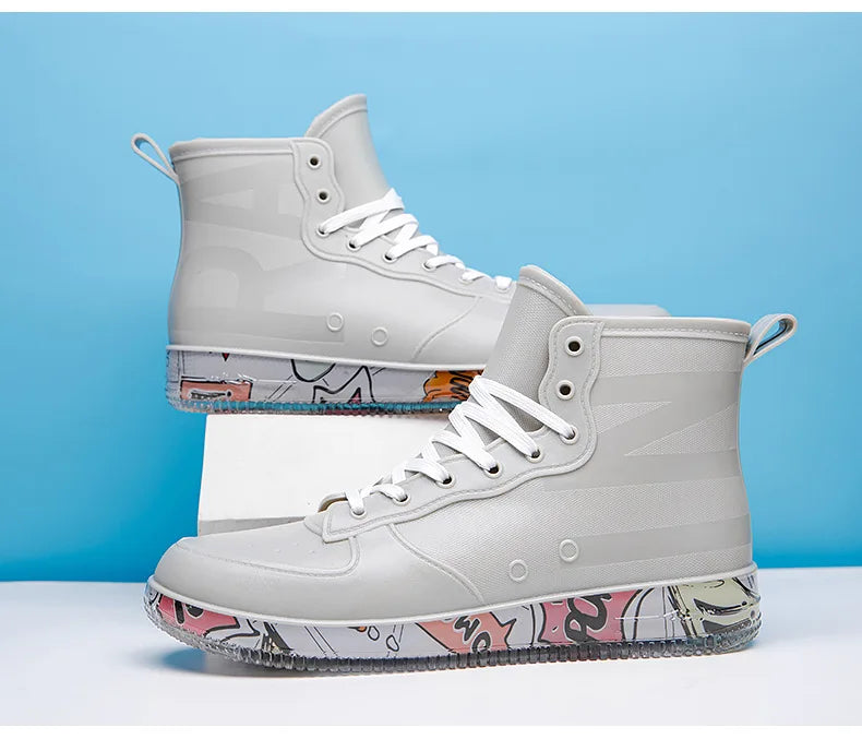 Men Rain Boots Fashion Trendy Nude Boots Anti-skid Work Chef Shoes Durable Waterproof Rubber Fishing Shoes Male Sneakers 2023New