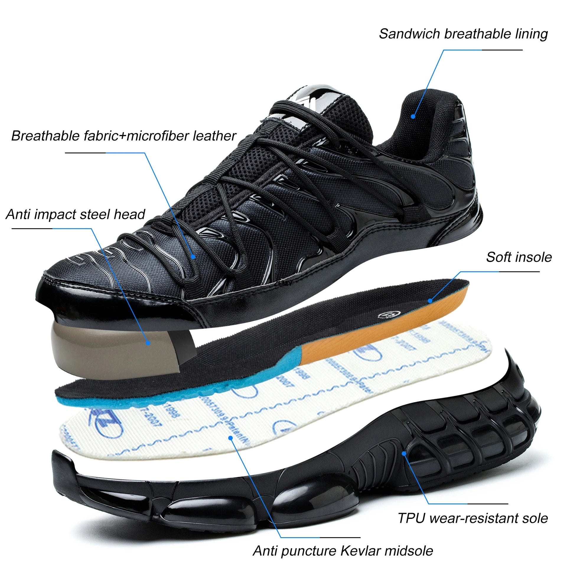 Air Cushion Safety Shoes Men Steel Toe Sneaker Puncture Proof Sport Work Shoes Man Safety Boots Black Male Work Boots Plus Size