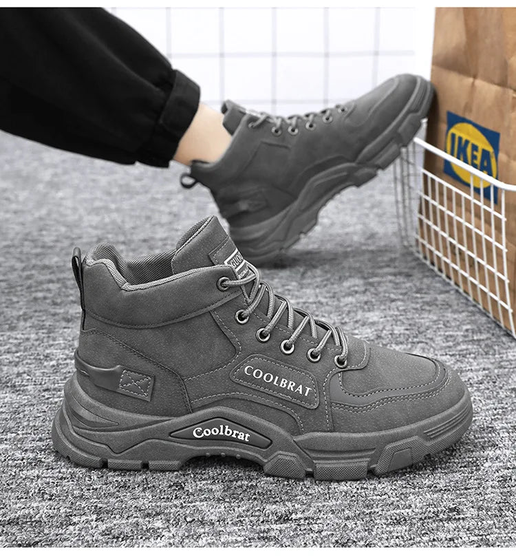 2026 new Men's High Top Boots Trendy Black Motorcycle Boots Outdoor Warm Platform Boots Men Lace-up Leather Boot Bota Masculina