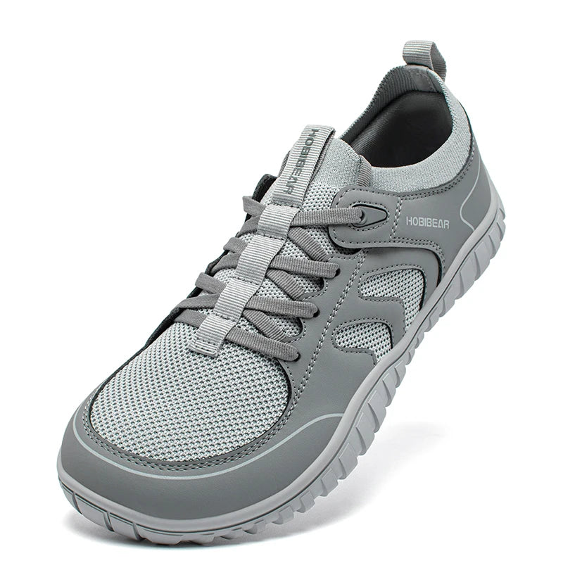 HOBIBEAR Wide Toe Running Sneakers Unisex Minimalist Mesh Breathable Shoes Artificial Leather Lace Up Walking Sneakers