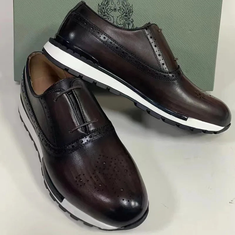 Spring Casual Shoes Men's Genuine Leather Anti-skid Sports Shoes Outdoor Walking Shoes Classic Pointed Breathable Leather Shoes