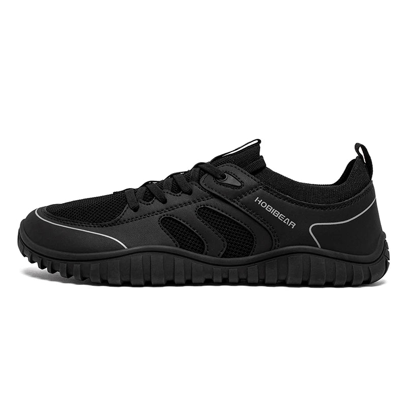 HOBIBEAR Wide Toe Running Sneakers Unisex Minimalist Mesh Breathable Shoes Artificial Leather Lace Up Walking Sneakers
