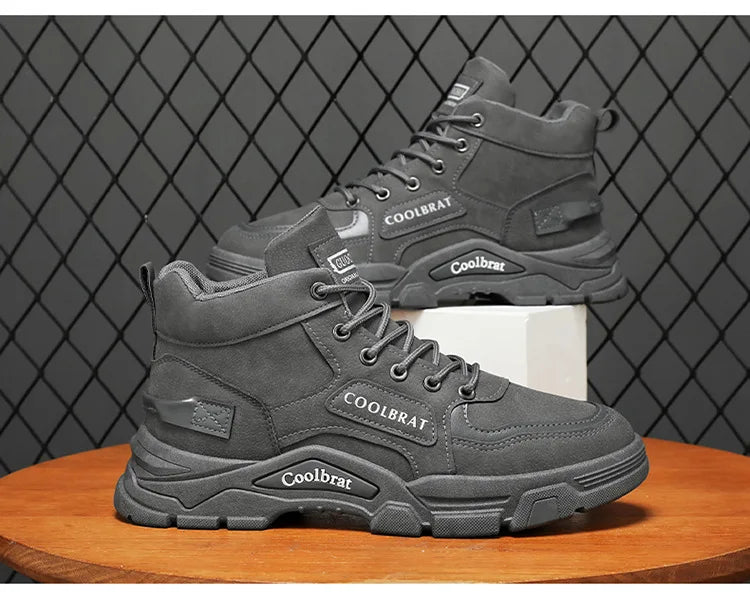 2026 new Men's High Top Boots Trendy Black Motorcycle Boots Outdoor Warm Platform Boots Men Lace-up Leather Boot Bota Masculina