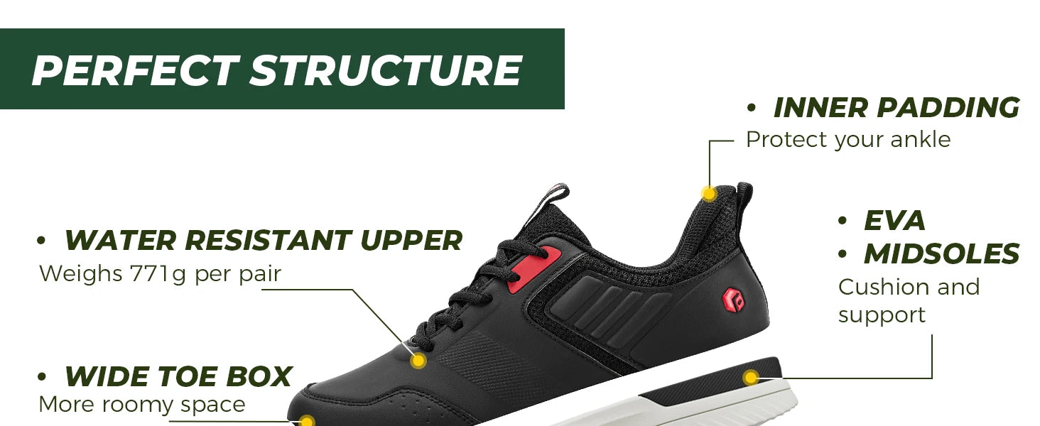 Fittington Professional Golf Shoes Wide Man Casual Sneakers Cushioning Outdoor Water Resistant Sport Shoes for Men with Spike