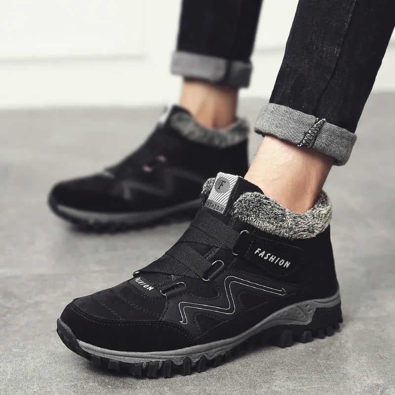 LUFUMA Leather Men Boots Winter with Fur 2022 Warm Snow Boots Men Winter Work Casual Shoes Sneakers High Top Rubber Ankle Boots