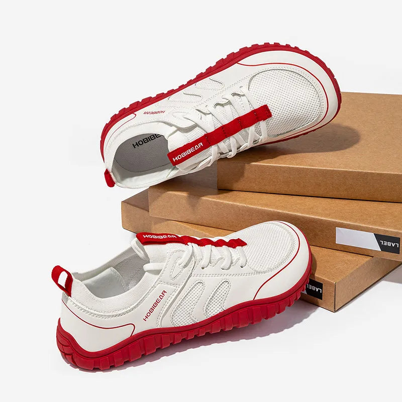 HOBIBEAR Wide Toe Running Sneakers Unisex Minimalist Mesh Breathable Shoes Artificial Leather Lace Up Walking Sneakers