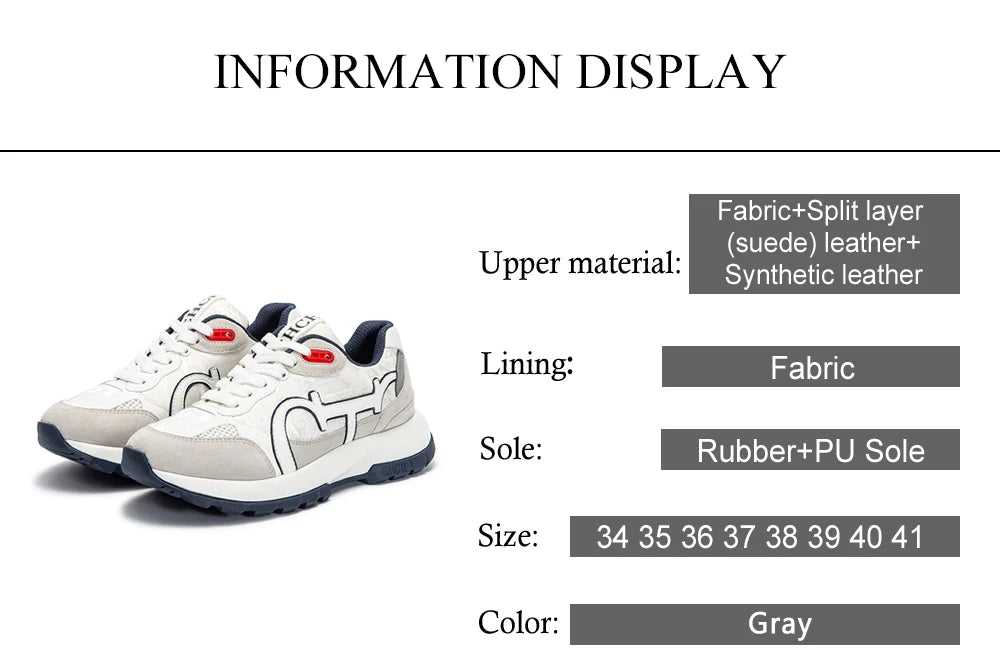 CHCH Women's Tennis Shoes 2024 Spring New Bull Leather+Fabric Spliced Casual Sports Shoes