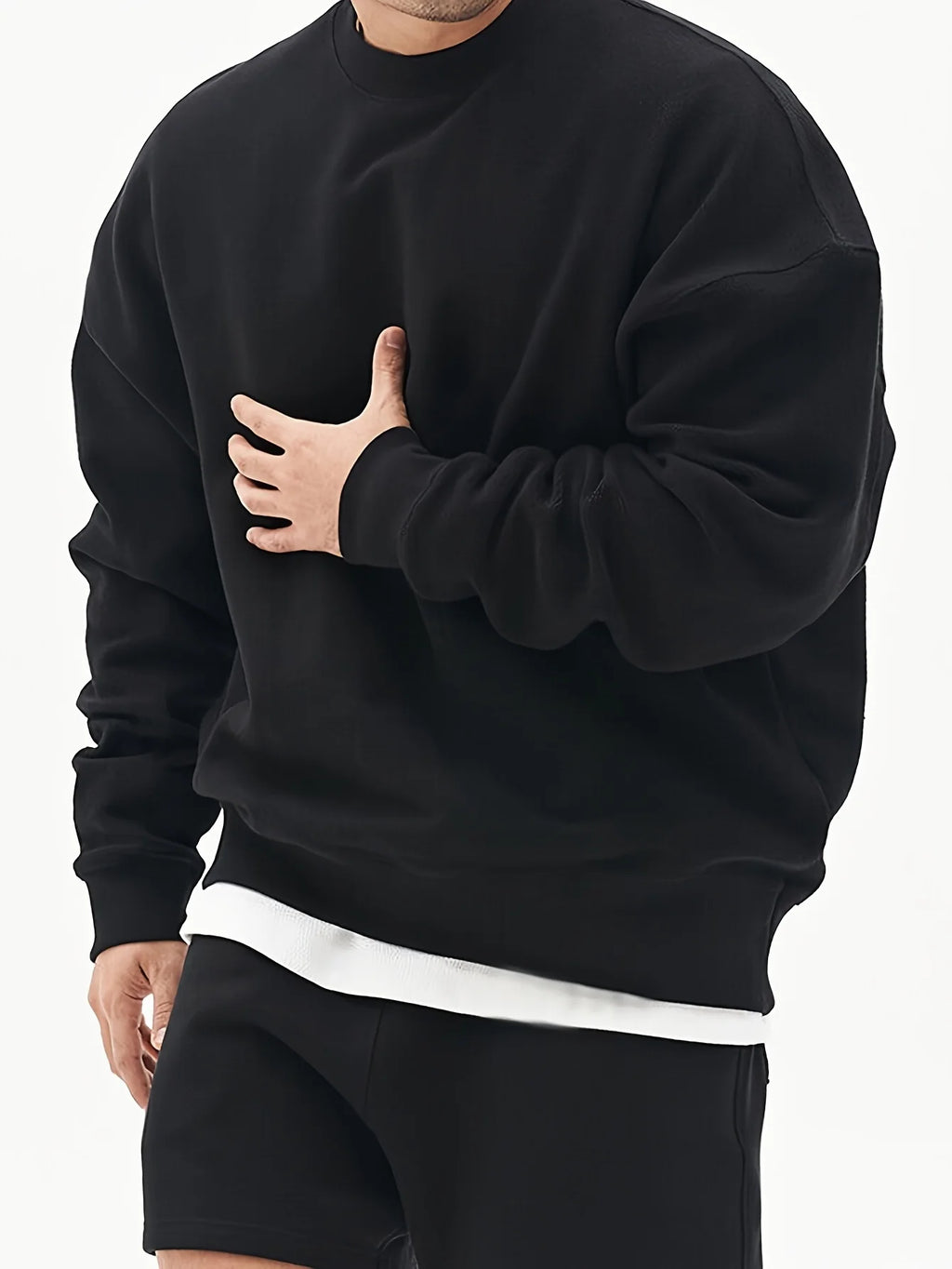 Black round Neck Sweatshirt Men's Casual Fashion Solid Color Sporty Loose Fit Spring Autumn Wear for Teenagers And Adults
