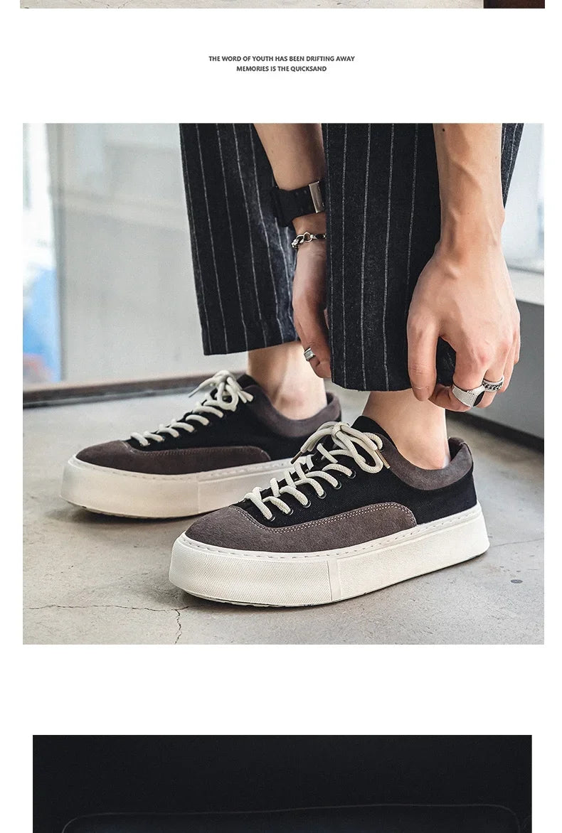 Korean Fashion Casual Canvas Sneakers Men Harajuku Platform Canvas Shoes Man Breathable Men's Vulcanized Shoes Zapatos De Lona