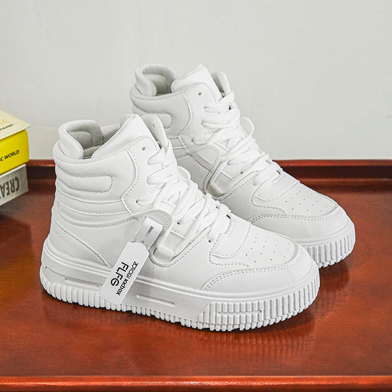 Men Platform Sneakers Lace Up Simple Design Skateboard Flats Outdoor Running Sports Shoes Casual High Top Sneakers For Couple 46