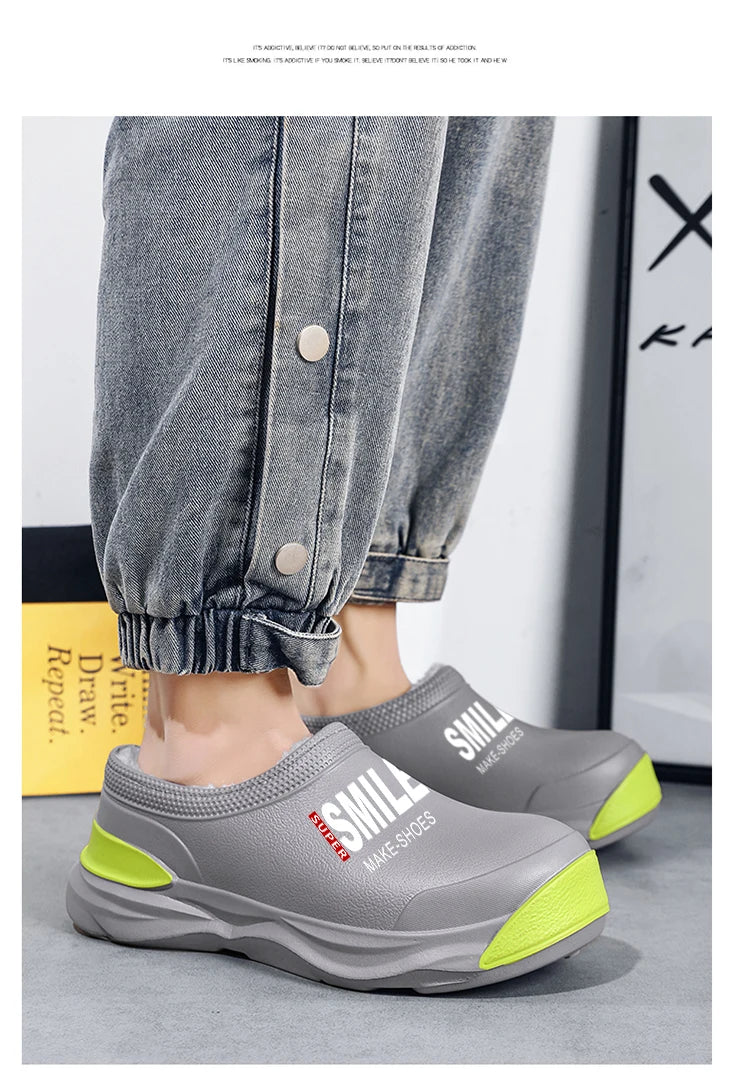 STRONGSHEN Men Plush Warm Chef Shoes Outdoor Garden Clogs Proffesional Waterproof Oilproof Non-Slip Kitchen Shoes For Pet Work