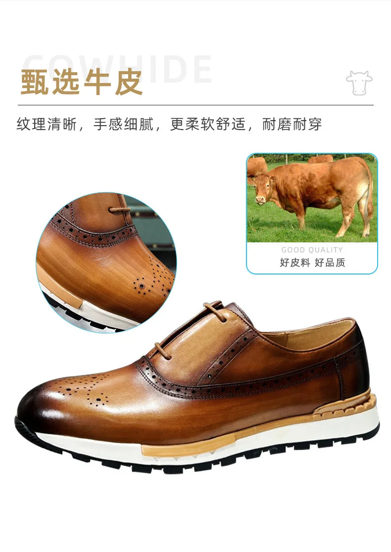 Spring Casual Shoes Men's Genuine Leather Anti-skid Sports Shoes Outdoor Walking Shoes Classic Pointed Breathable Leather Shoes