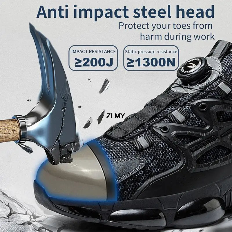 ZLMY Rotating Button Safety Shoes Men Steel Toe Sneakers Air Cushion Work Shoes Man Puncture Proof Work Safety Boots Protective