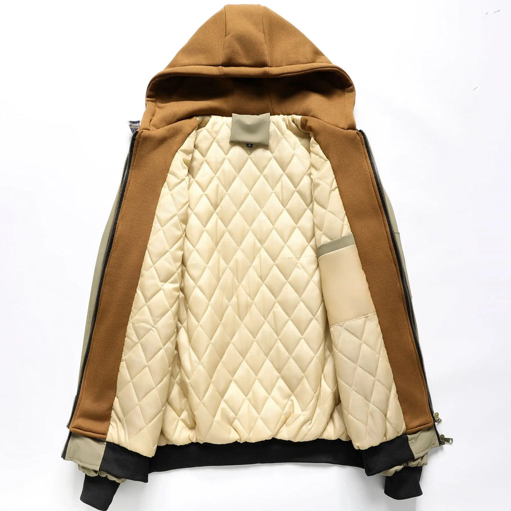 Spring Autumn Winter New Fashion Men’s Casual Trendy Color-coded Loose Fake 2 Piece Set Jacket Male Hooded Coats Clothes Tops
