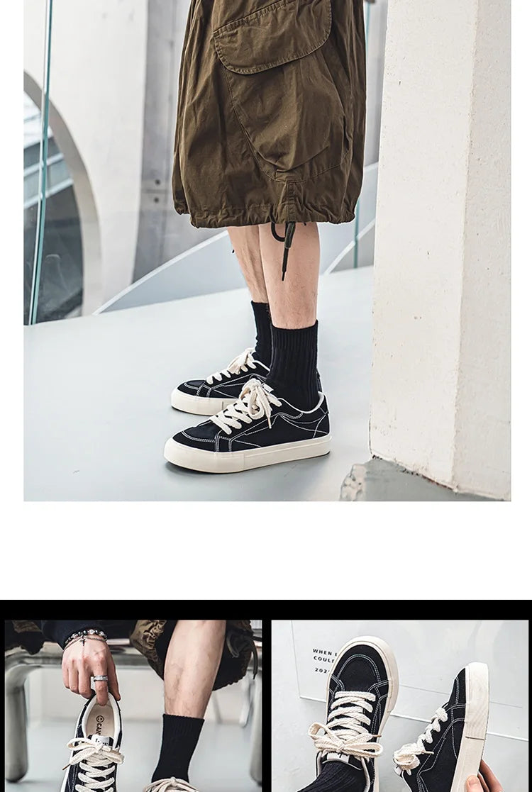 Men Skateboarding Shoes Canvas Thick Bottom Platform Shoes Comfortable Breathable Vulcanized Shoes Casual Sneakers Student Shoe