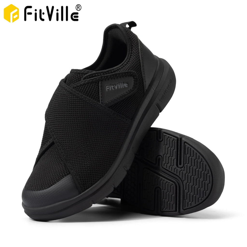FitVille Men's Diabetic Shoes Extra Wide Slip-On Shoes for Swollen Feet Adjustable Walking Shoes for Elderly Foot Pain Relief