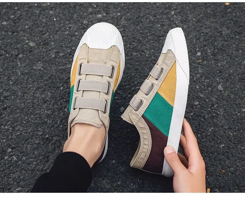 Fashion Men's Canvas Sneakers Casual Shoes Breathable Flat Buckle Loafers Shoes Summer Autumn Mens Designer Men Board Shoes