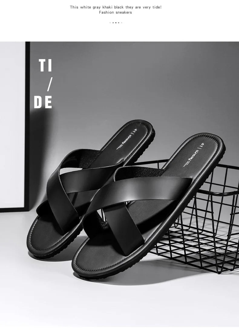 Men's Outdoor Slippers Beach Flat Flip-flop Slippers Summer Casual Slippers Indoor Home Men's Non Slip Shoes Breathable Sandals