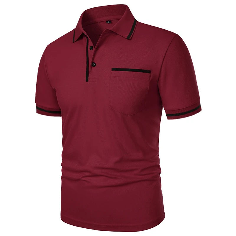 New Men's Short Sleeve Polo Shirts Solid Color Casual T-shirt Summer Trendy Breathable Loose Basic Splice Top Pockets Men Shirts