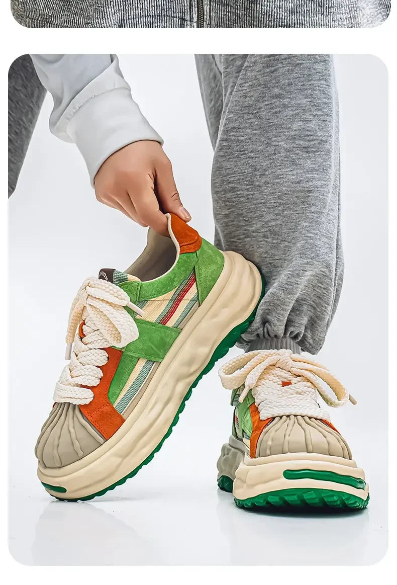 Sneakers Casual Mens Designer Dissolved Sole Board Shoes Fashion Leather Fabric Breathable Height Increased Platform Sport Shoes