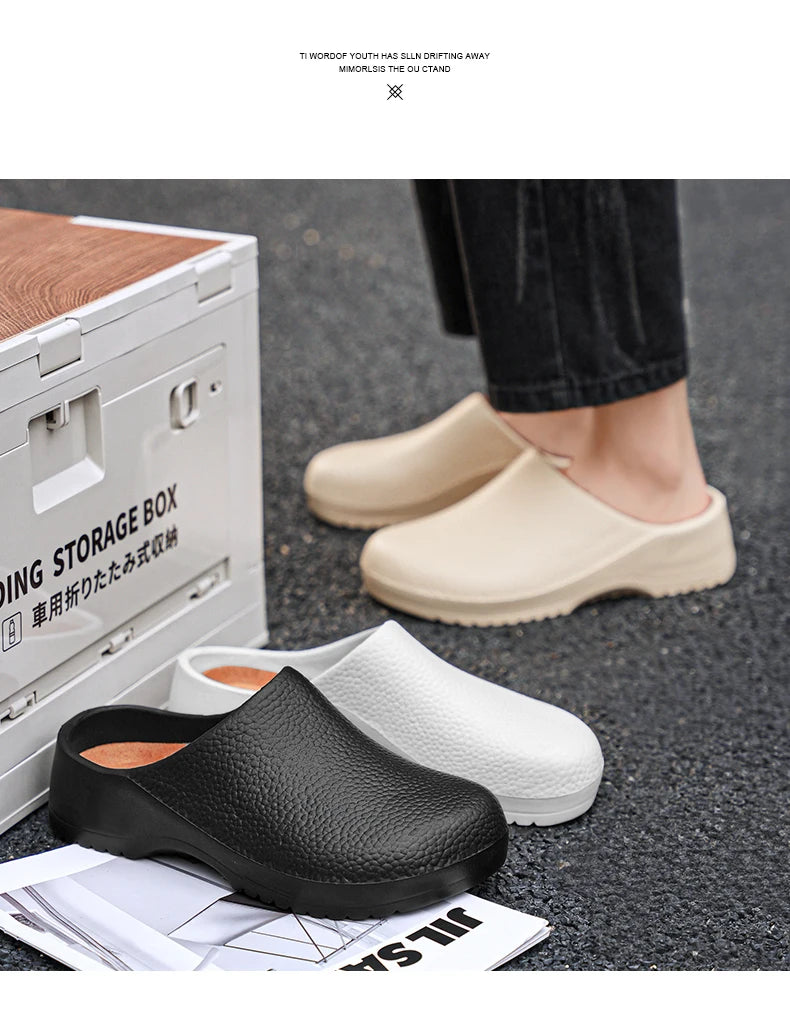 Couple Chef Shoes Four Seasons Waterproof  Anti slip Men's and Women's casual Business Work Shoes Fashion comfort Half EVA Shoes