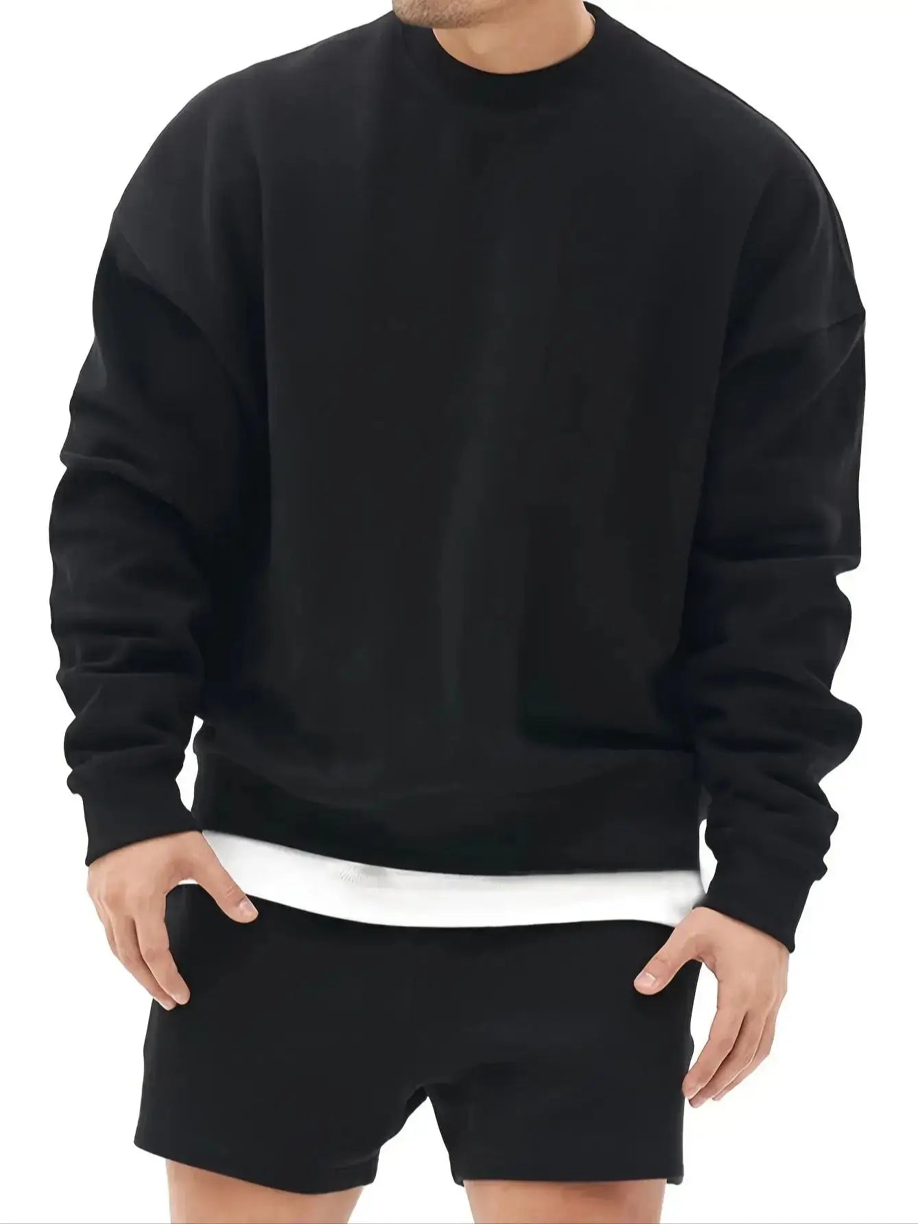 Black round Neck Sweatshirt Men's Casual Fashion Solid Color Sporty Loose Fit Spring Autumn Wear for Teenagers And Adults