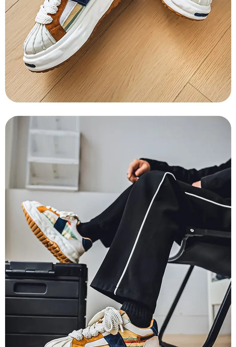 Sneakers Casual Mens Designer Dissolved Sole Board Shoes Fashion Leather Fabric Breathable Height Increased Platform Sport Shoes