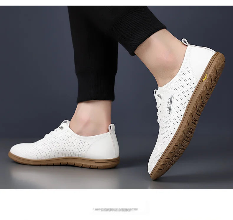 2025 Shoes for Men Leather Casual Shoes Summer New Microporous Slip-on Loafers Fashion Round Toe Sandals Driving Shoes