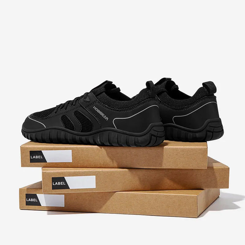 HOBIBEAR Wide Toe Running Sneakers Unisex Minimalist Mesh Breathable Shoes Artificial Leather Lace Up Walking Sneakers