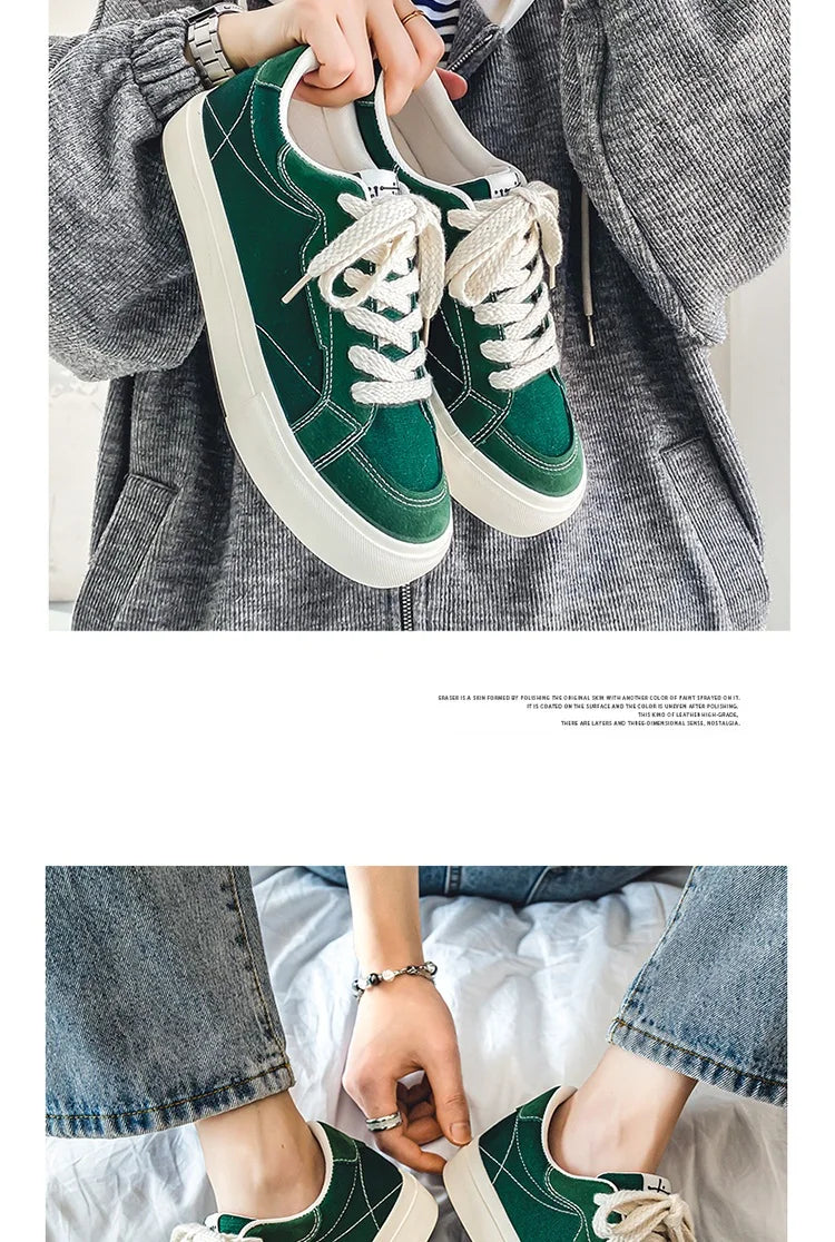Men Skateboarding Shoes Canvas Thick Bottom Platform Shoes Comfortable Breathable Vulcanized Shoes Casual Sneakers Student Shoe