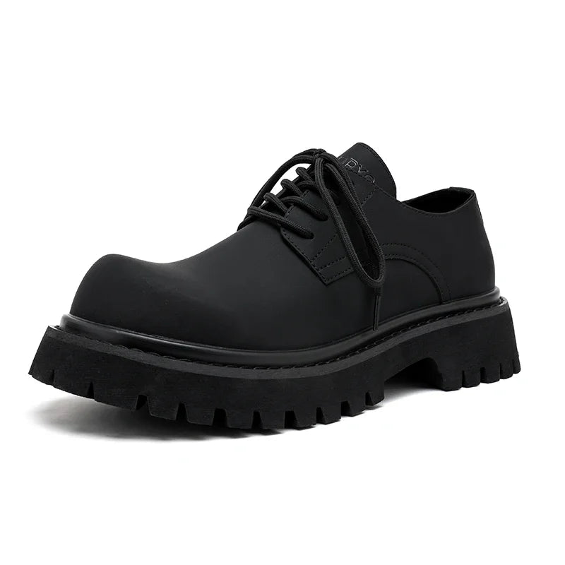 Brand Men's Lace Up Oxford Shoes Thick Sole Business Wedding Shoes Round Toe Green Sole Platform British Outdoor Casual Shoes