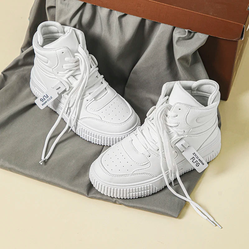 Men Platform Sneakers Lace Up Simple Design Skateboard Flats Outdoor Running Sports Shoes Casual High Top Sneakers For Couple 46