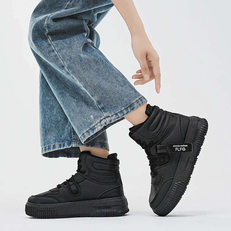 Men Platform Sneakers Lace Up Simple Design Skateboard Flats Outdoor Running Sports Shoes Casual High Top Sneakers For Couple 46