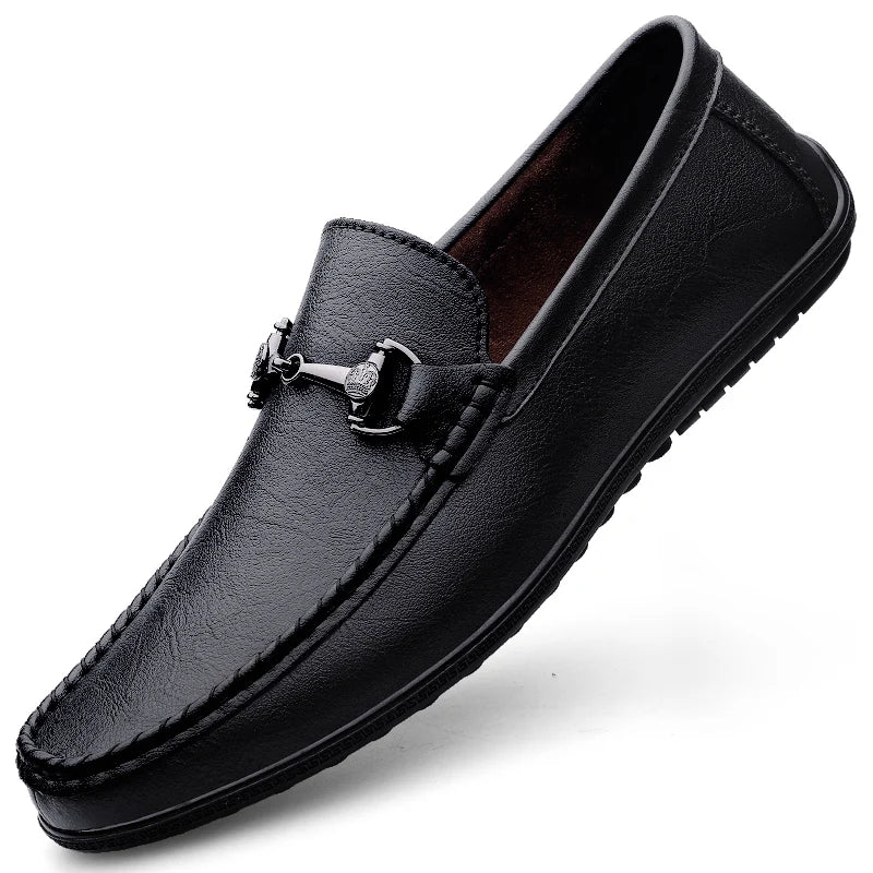 Elegantes Men Genuine Leather Loafers Non Slip Walking Shoes Breathable Outdoor Slip on Flats Casual Shoes Man Driving Moccasins