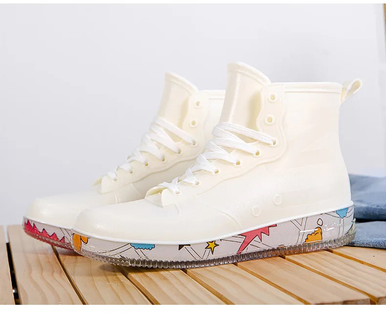 Men Rain Boots Fashion Trendy Nude Boots Anti-skid Work Chef Shoes Durable Waterproof Rubber Fishing Shoes Male Sneakers 2023New