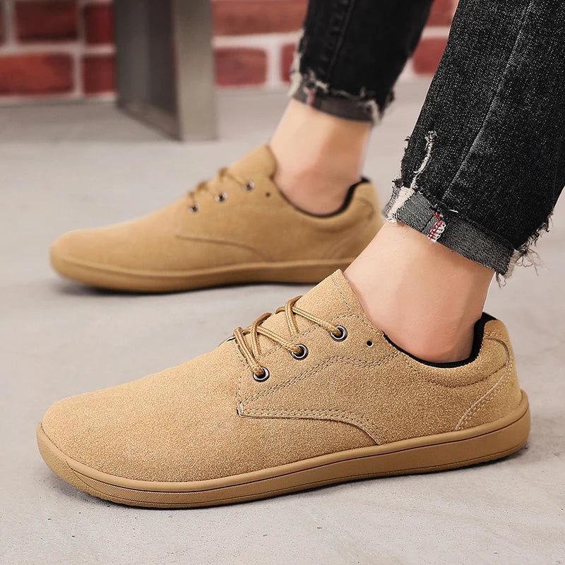 Barefoot Men's Sneakers With Wide Toe Size 48 Minimalist Cow Suede Leather Upper Casual Man Shoes Comfortable Walking Shoes