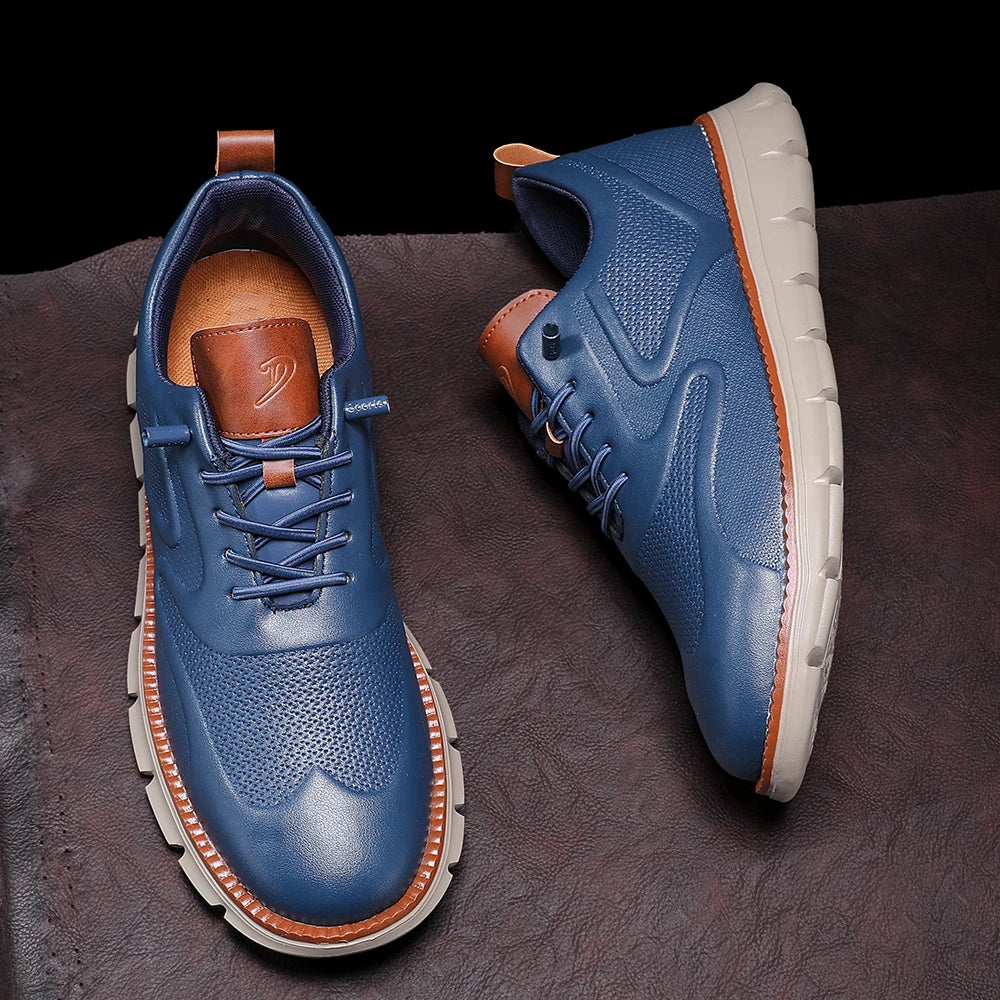 Men's Premium Leather Oxford Sneakers Casual Comfort Walking Shoes Navy Black Brown Fashion British Style Big Size 50 51 52
