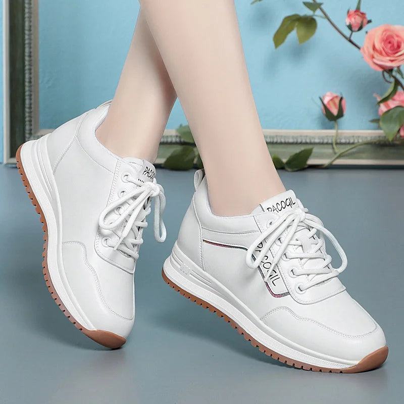 Women Versatile Non-slip Spring Autumn Soft Sole Soft Leather Shoes Fashion Breathable Lace-Up Solid Casual Flat Sneakers