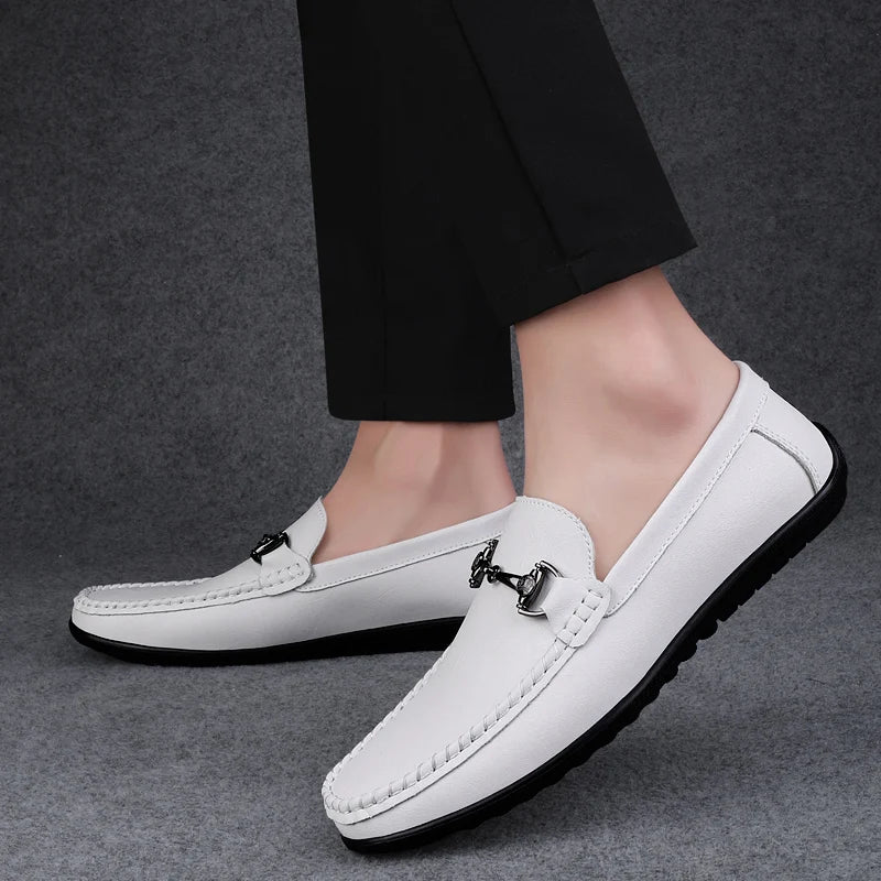 Elegantes Men Genuine Leather Loafers Non Slip Walking Shoes Breathable Outdoor Slip on Flats Casual Shoes Man Driving Moccasins