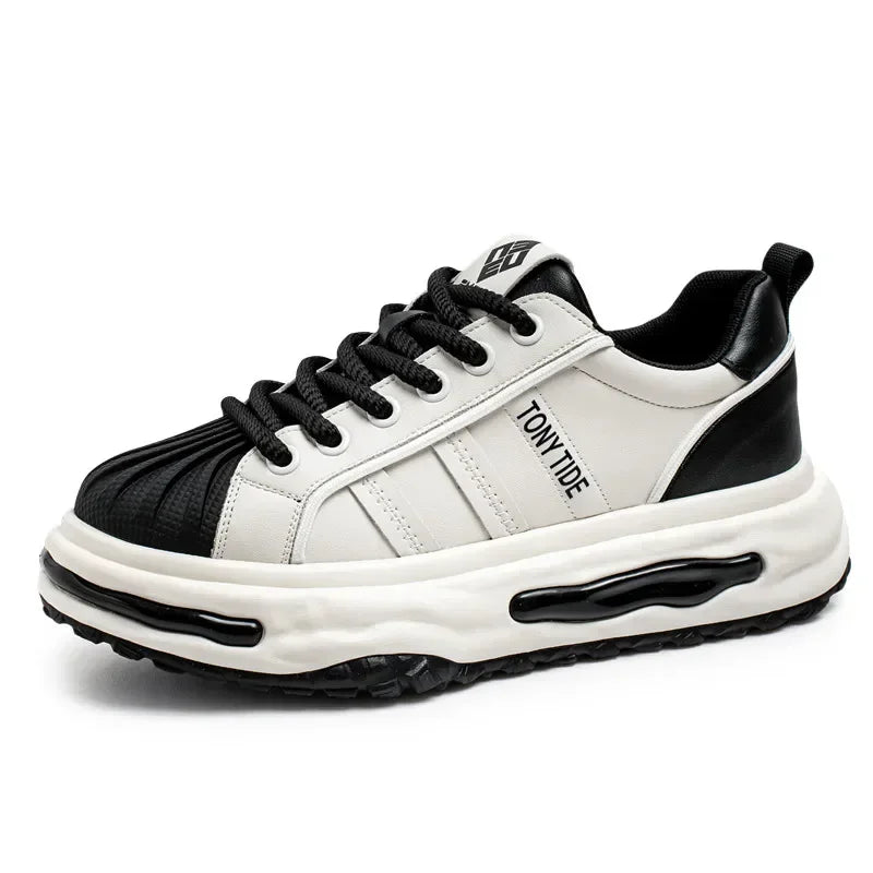 Men's Sneakers Design Printing Leather Casual Sports Shoes Fashion Comfortable Height Increased Flat Platform Skateboard Shoes