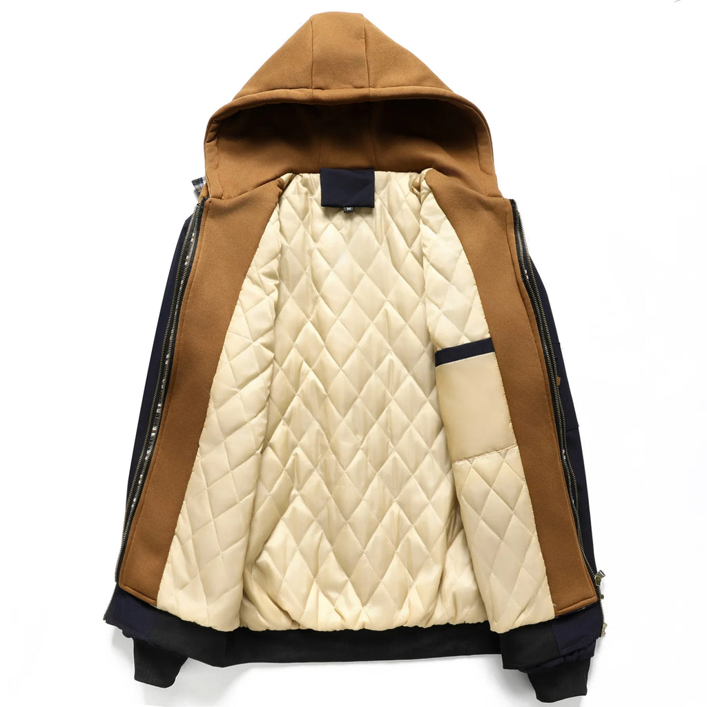 Spring Autumn Winter New Fashion Men’s Casual Trendy Color-coded Loose Fake 2 Piece Set Jacket Male Hooded Coats Clothes Tops