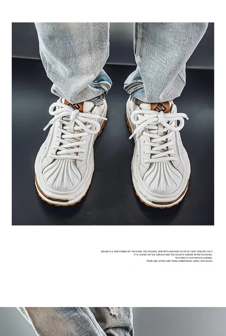 Men's Sneakers Design Printing Leather Casual Sports Shoes Fashion Comfortable Height Increased Flat Platform Skateboard Shoes