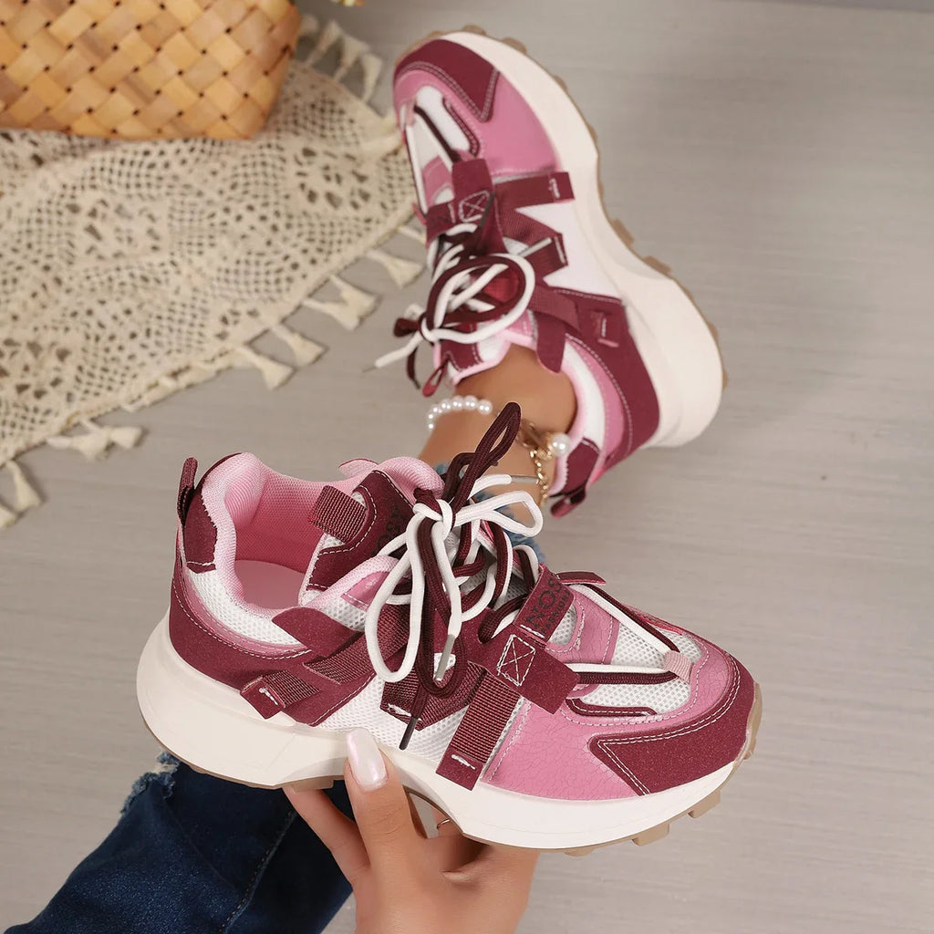 New Women Sneakers Mesh Breathable Platform Sneakers Women Casual Lace Up Outdoor Women Shoes Low Top Sneakers Zapatos De Mujer
