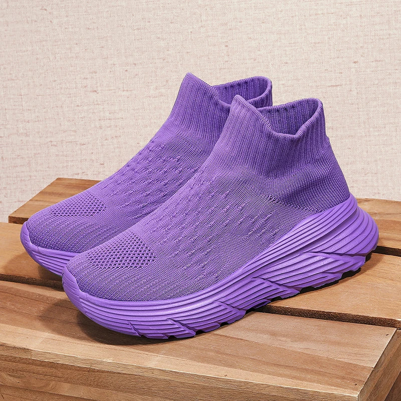 Soft Light Sneakers Men and Women Plus Size 35-46 Unisex Sports Shoes Thick Sole Cushioning EVA Slip On Ankle Socks Shoes