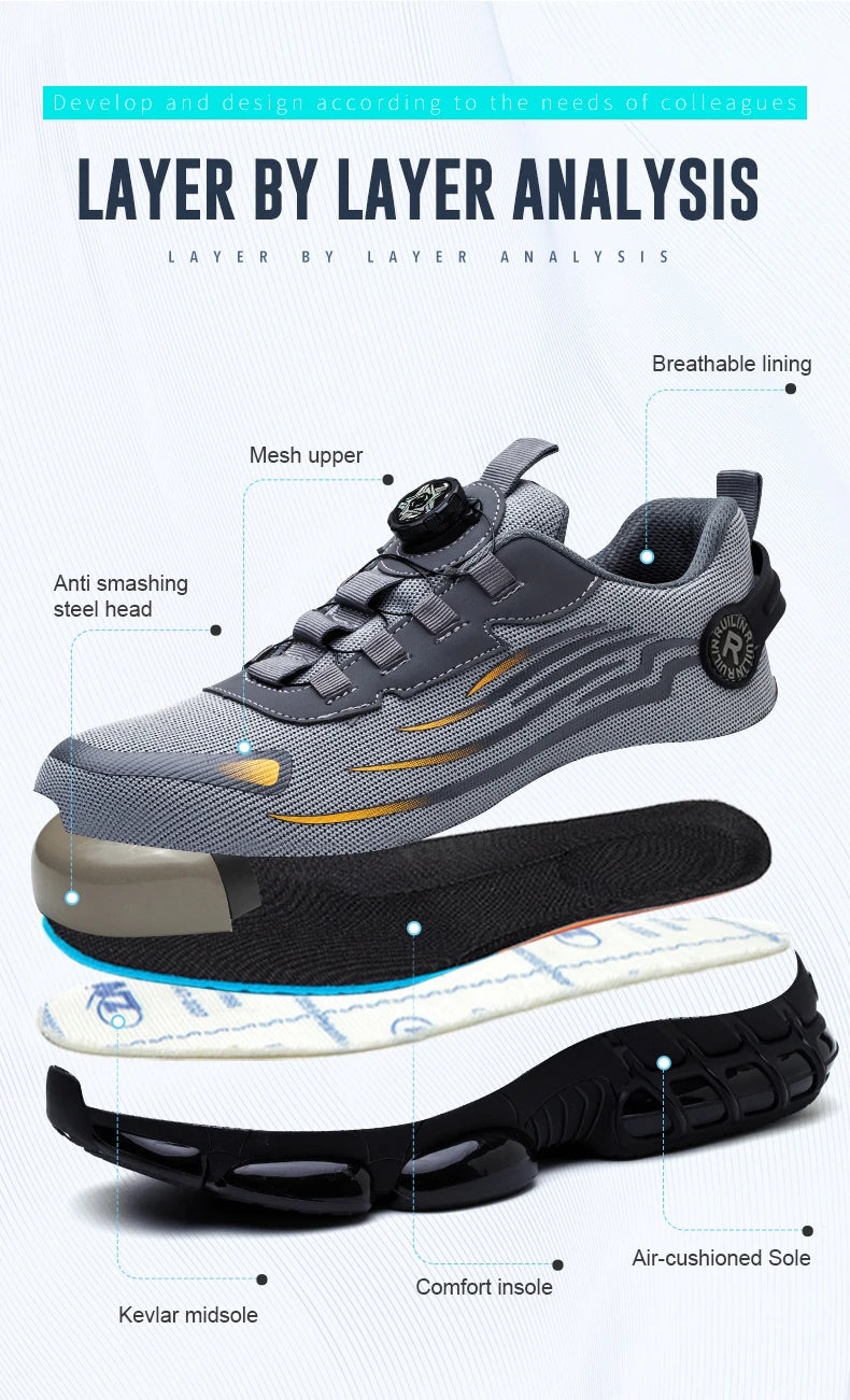 Indestructible Steel Toe Shoes for Men Women Construction Industrial Work Safety Sneakers Rotated Button Easy Wear