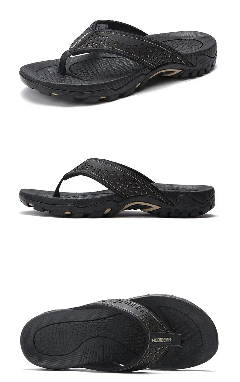 FUQIAO 2026 New Summer Sandals Male Beach Shoes Leather Sandals Leisure Flip Flop Men Beach Sandals Man Fashion Casual Slippers