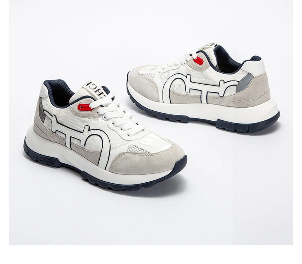 CHCH Women's Tennis Shoes 2024 Spring New Bull Leather+Fabric Spliced Casual Sports Shoes