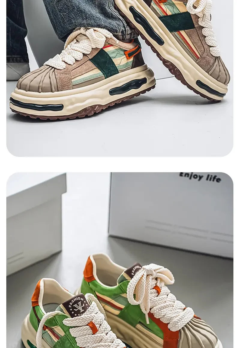 Sneakers Casual Mens Designer Dissolved Sole Board Shoes Fashion Leather Fabric Breathable Height Increased Platform Sport Shoes