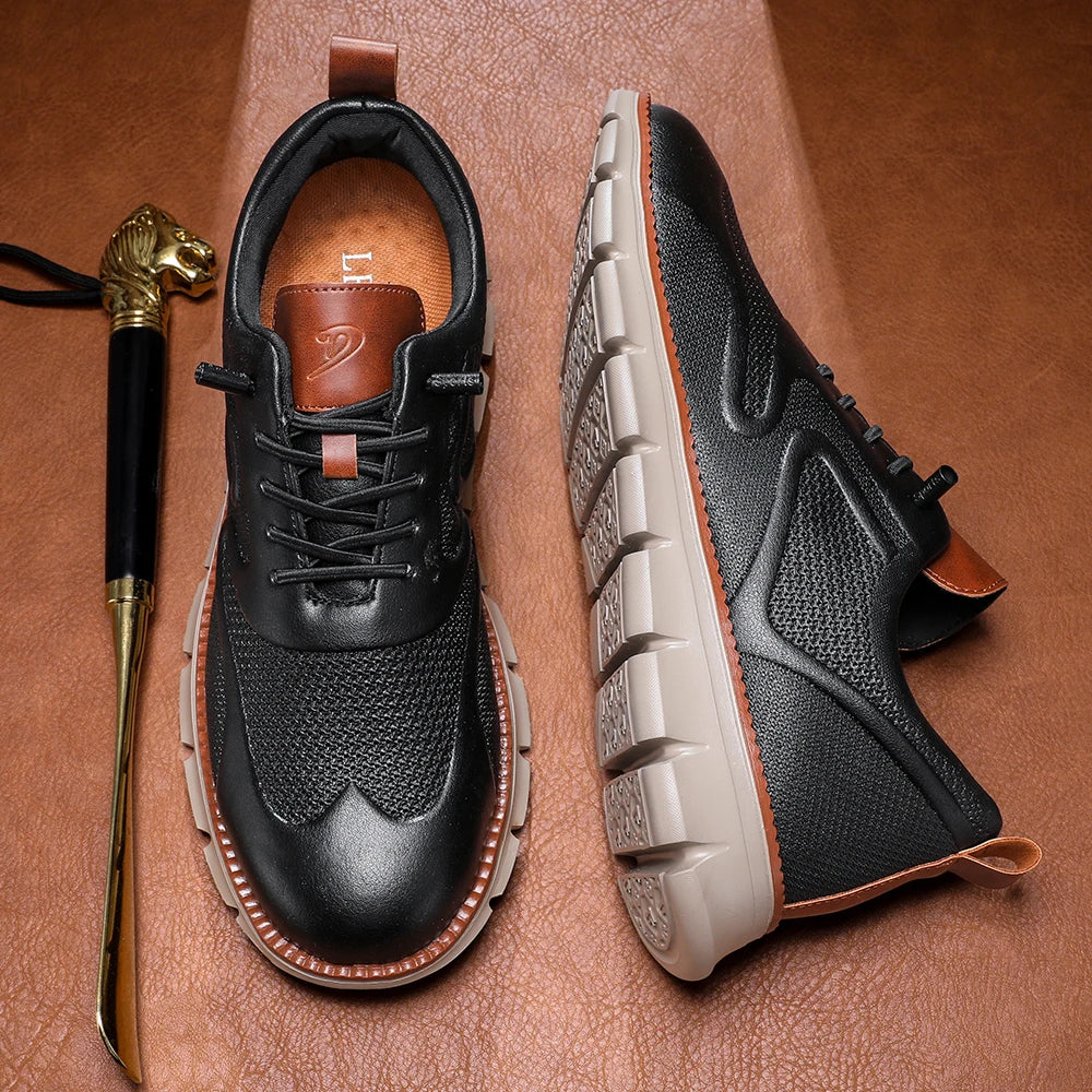 Men's Premium Leather Oxford Sneakers Casual Comfort Walking Shoes Navy Black Brown Fashion British Style Big Size 50 51 52