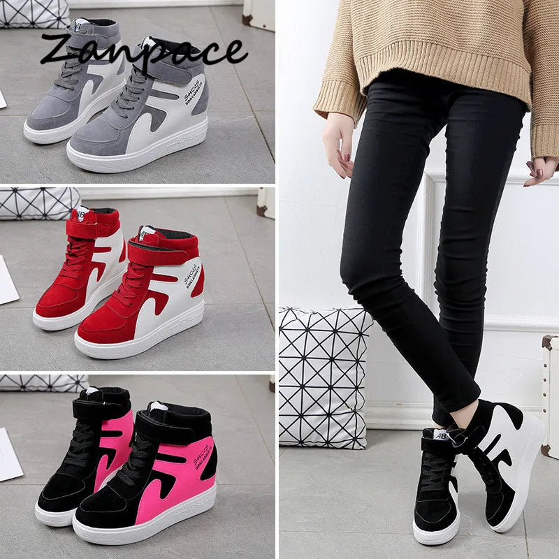 2026 Thick Platform Sneakers Casual Lace-Up Wedges High Heel Womens Shoes Outdoor Black Red Platform Vulcanize Shoes Women
